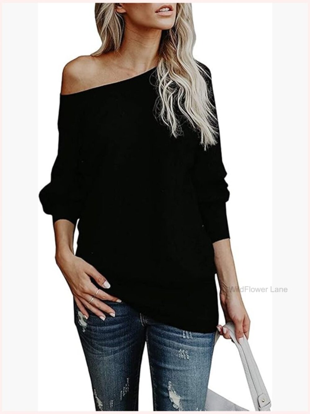 Off Shoulder Oversized Knit Sweater Tunic Pullover Long Sleeve Batwing Top